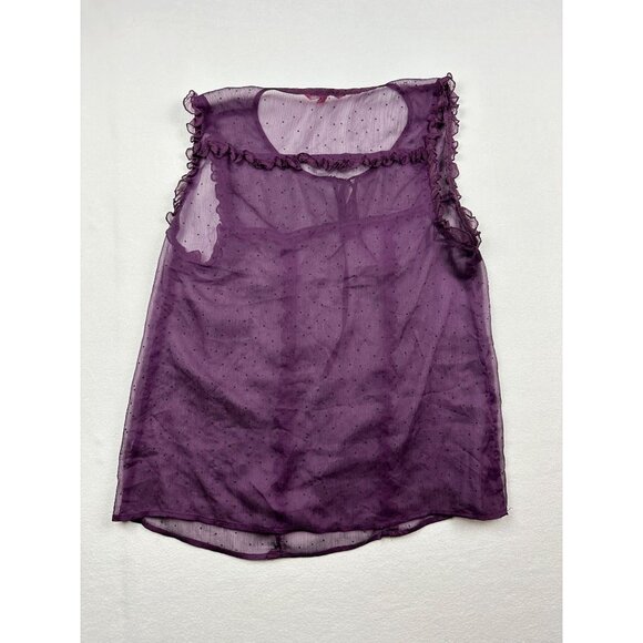 ModCloth Sheer Ruffle Blouse Swiss Dot Sleeveless Top Purple Tie Neck‎ Small - Picture 5 of 9